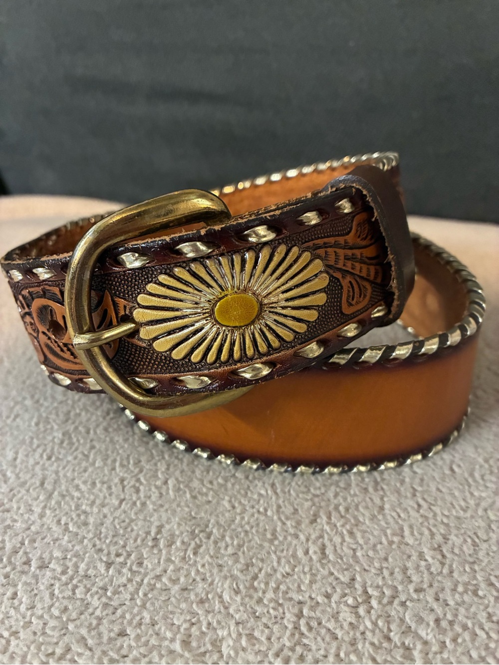 Little’s of San Antonio Sunflower Leather Belt